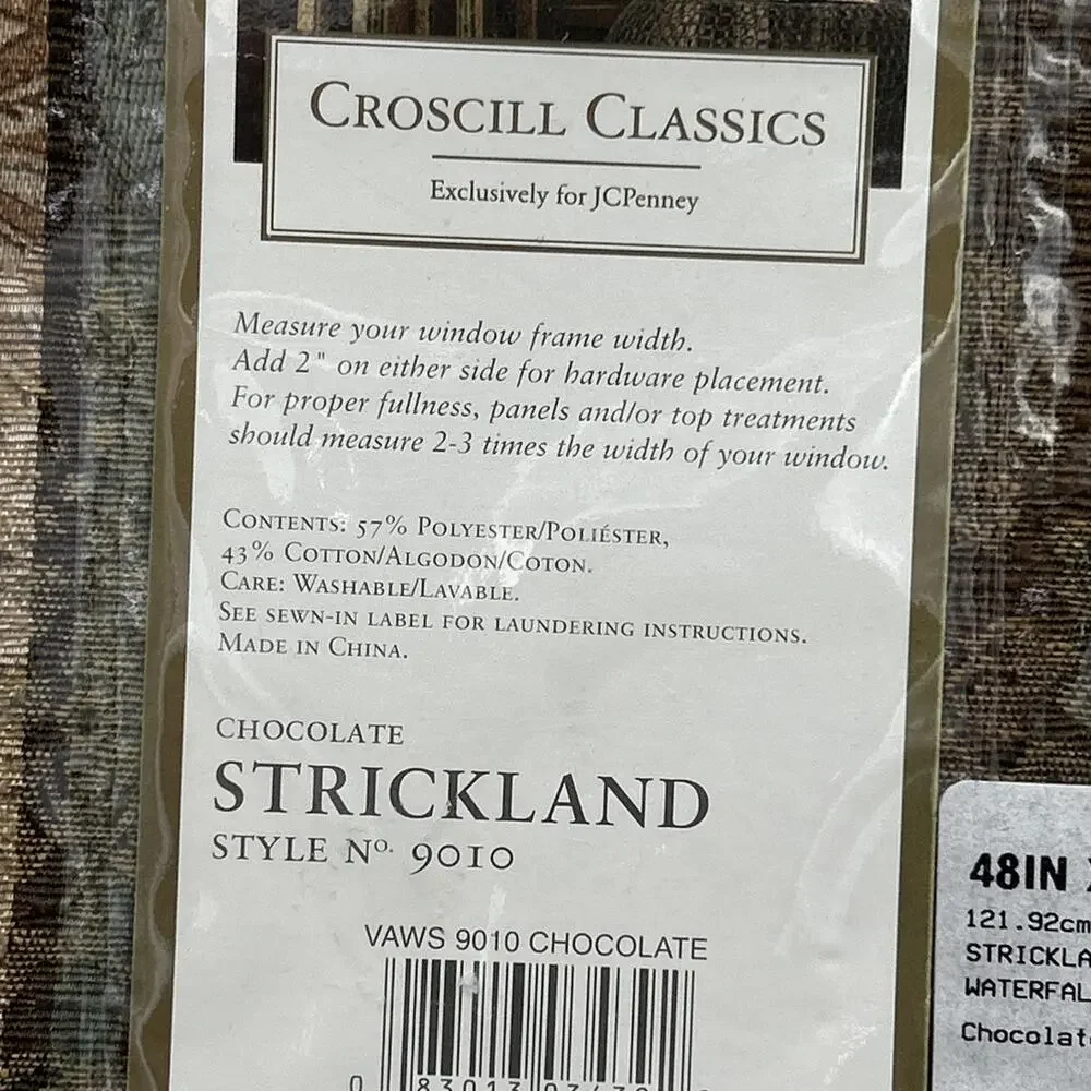 Croscill Classics 1 Waterfall Swag Valance 48x33 Style 9010 Chocolate Strickland